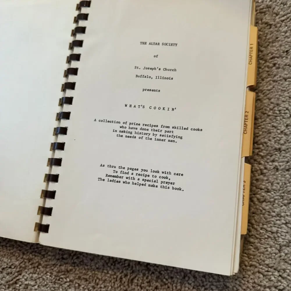 Vintage What's Cookin Regional Recipe Book Buffalo, Illinois St Joseph Church
